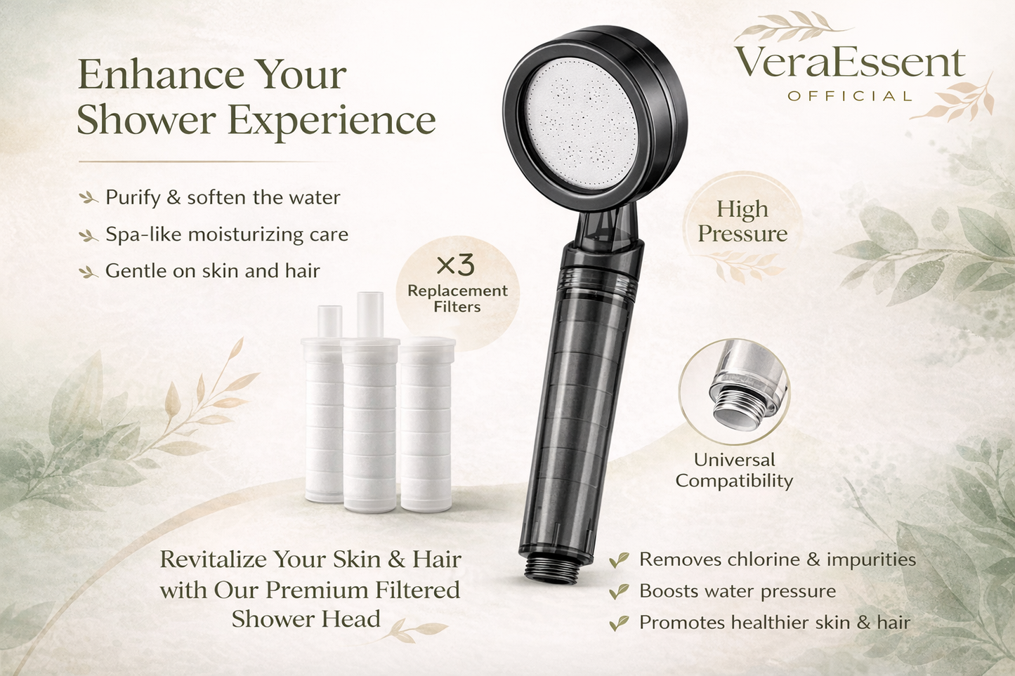 VeraEssent VeraDrop Filtered Shower Head: The Secret to Radiant Skin & Silky Hair